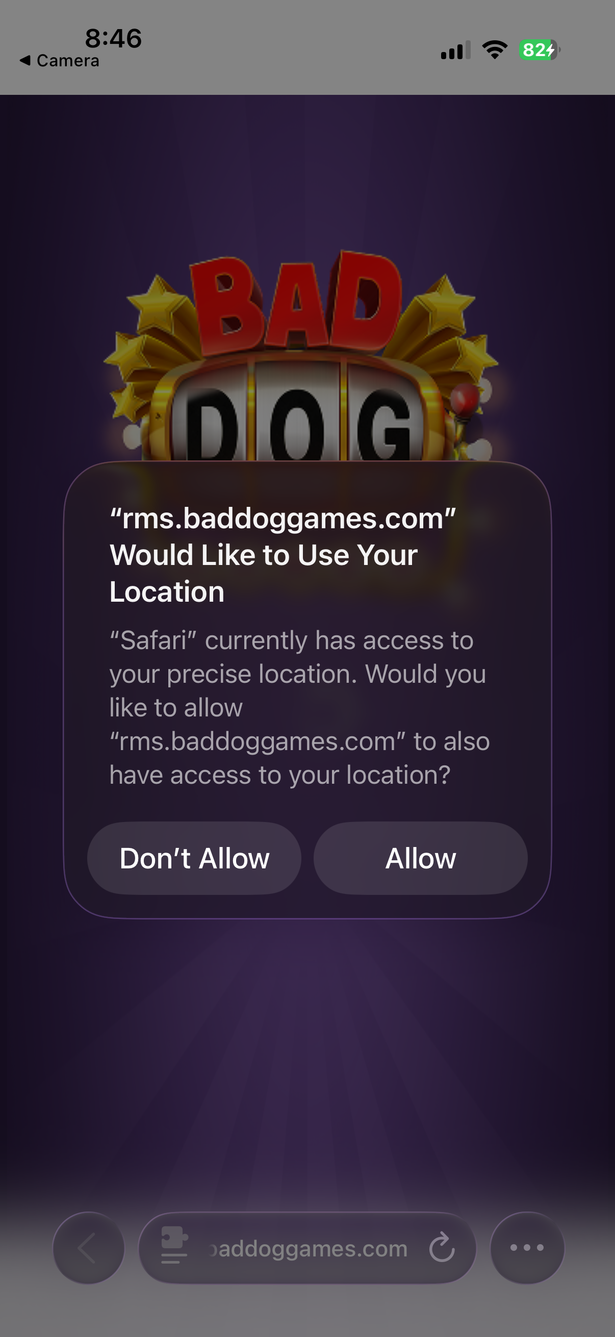 iOS location permission prompt from rms.baddoggames.com