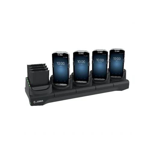 Zebra TC51 four-slot bulk charging cradle holding four devices